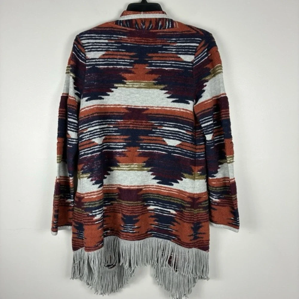 Lucky‎ Brand Women's Open Front Cardigan Sz M /L Boho Aztec Southwestern Fringe